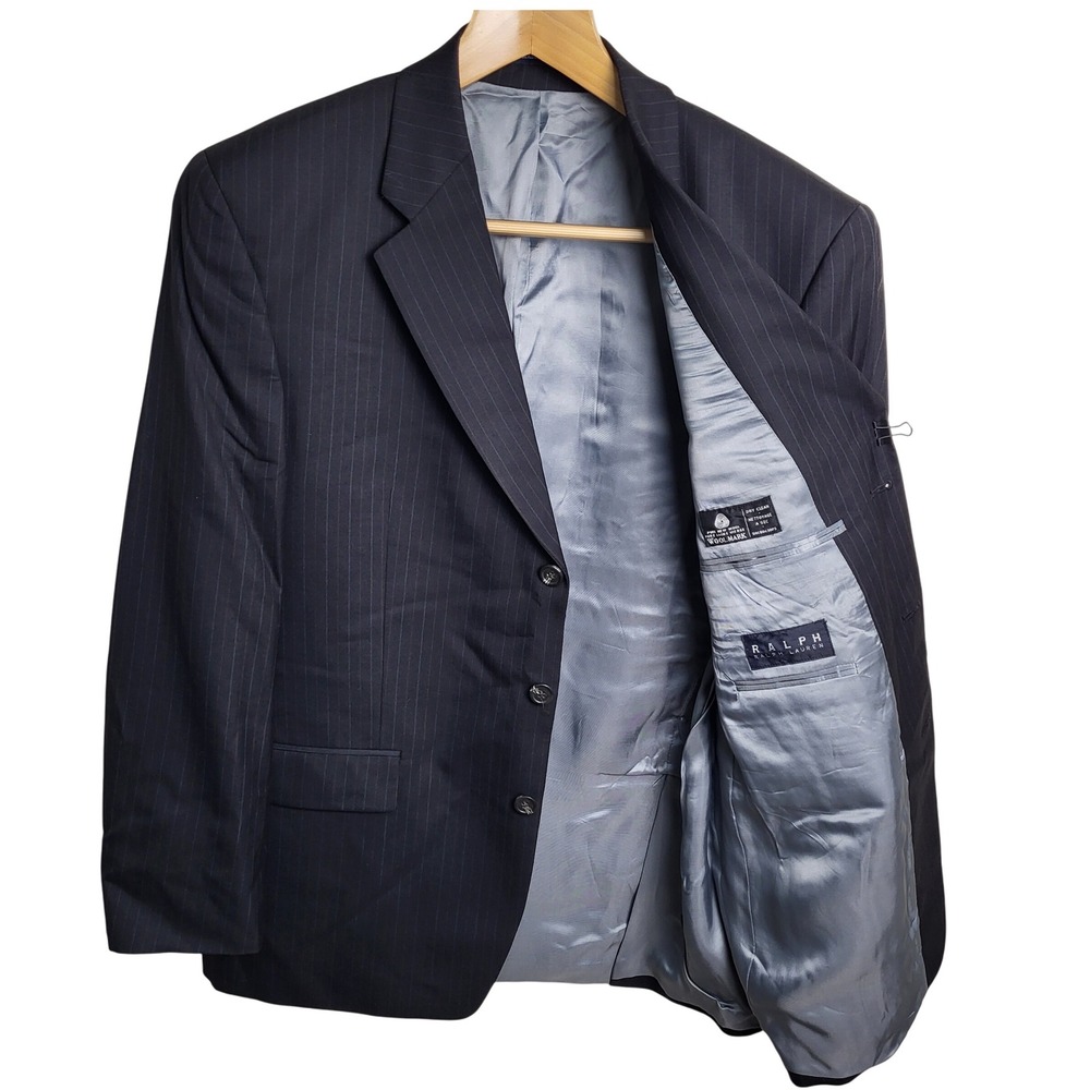 Ralph Lauren Dillard's 44R WoolMark Wool Blk pinstripe Blazer Men's‎ Suit Jacket